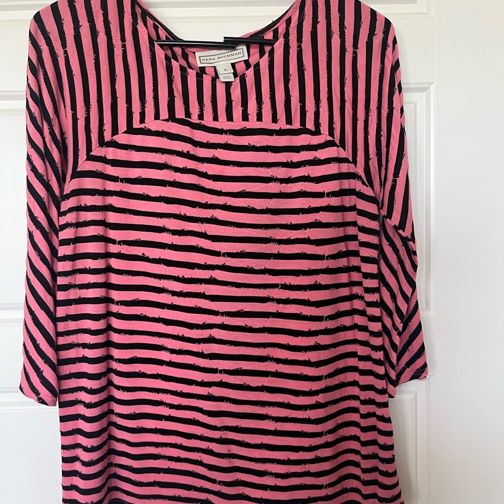 Dana Buchman Pink and Black Striped Blouse